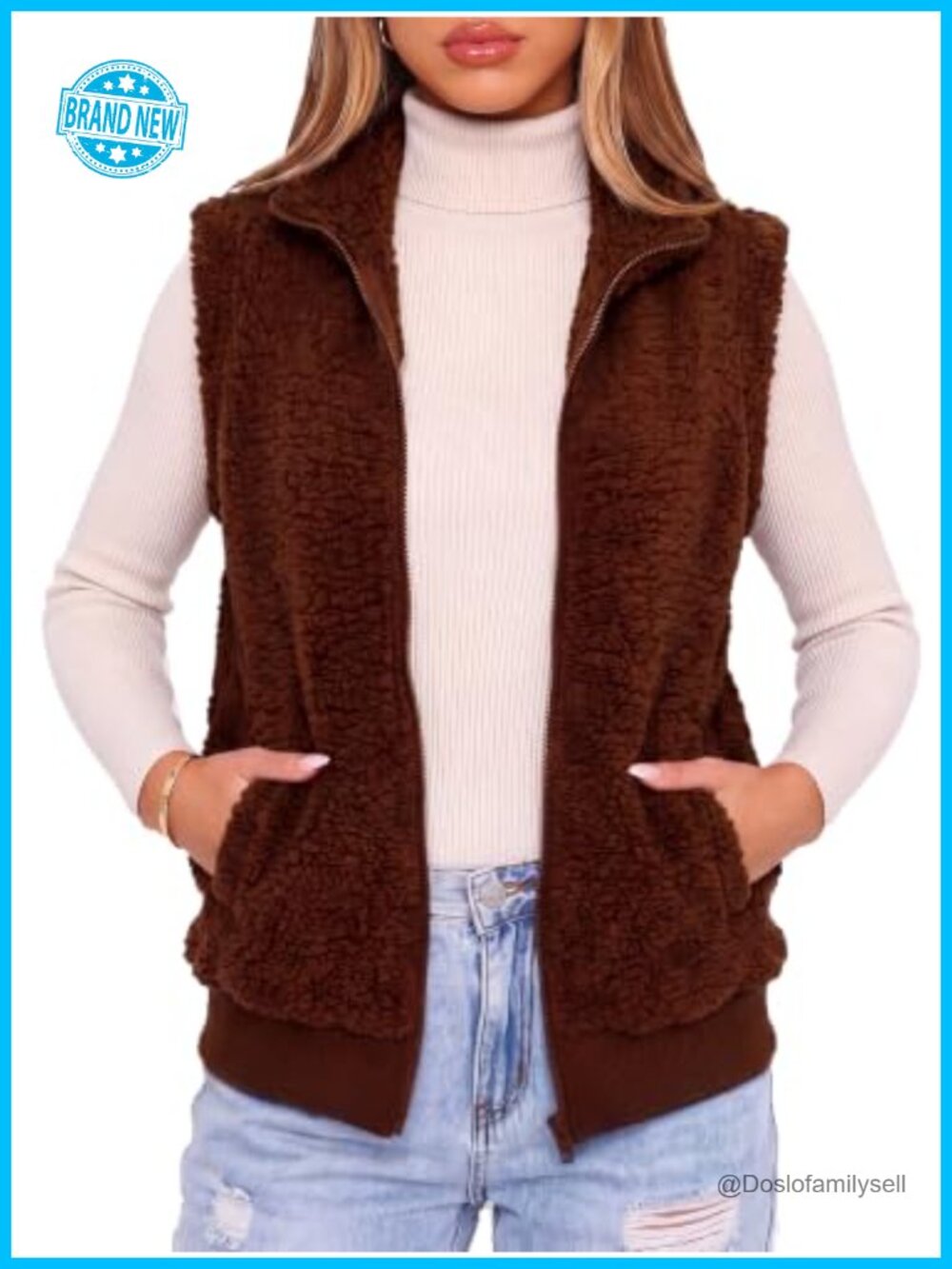 Womens Fuzzy Sherpa Fleece Vest Sleeveless Lightweight Outerwear